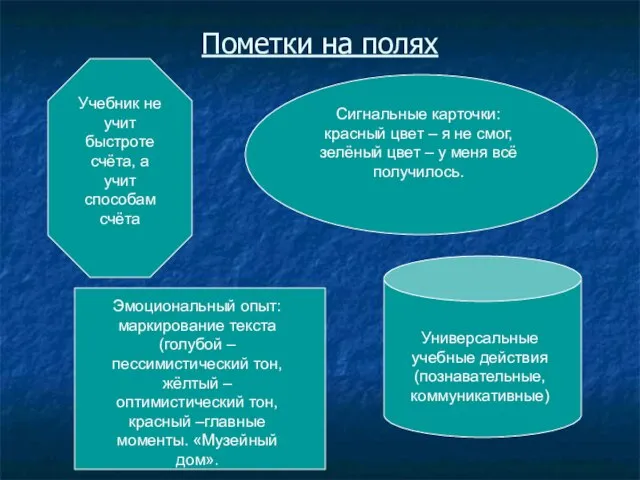 Пометки на полях Учебник не учит быстроте счёта, а учит способам