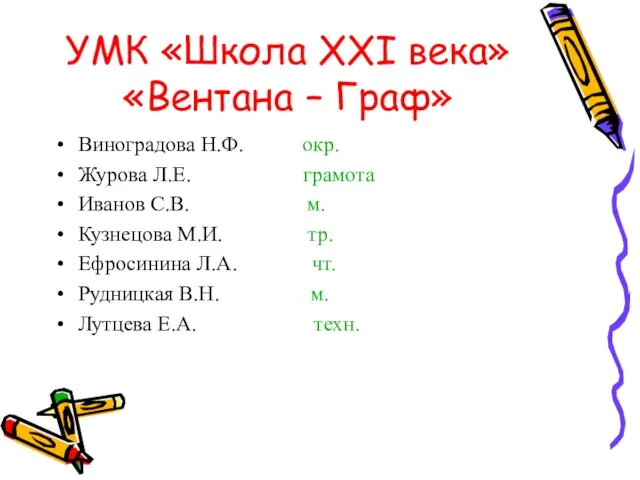 УМК «Школа ХХΙ века» «Вентана – Граф» Виноградова Н.Ф. окр. Журова