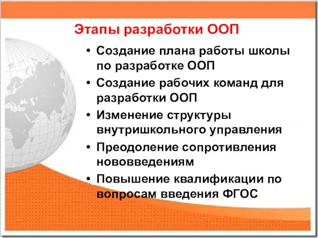 Этапы разработки ООП Создание плана работы школы по разработке ООП Создание