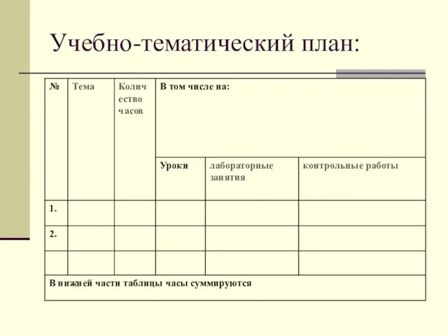 Учебно-тематический план: