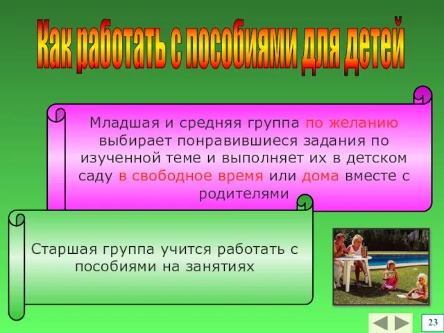 23 Младшая и средняя группа по желанию выбирает понравившиеся задания по