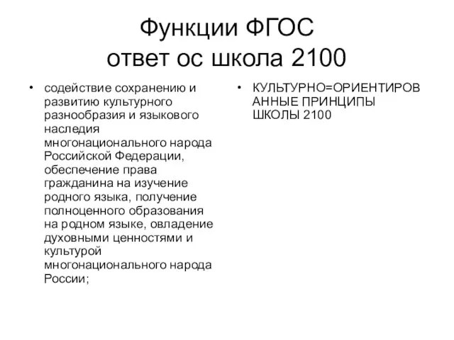 Функции ФГОС ответ ос школа 2100 содействие сохранению и развитию культурного