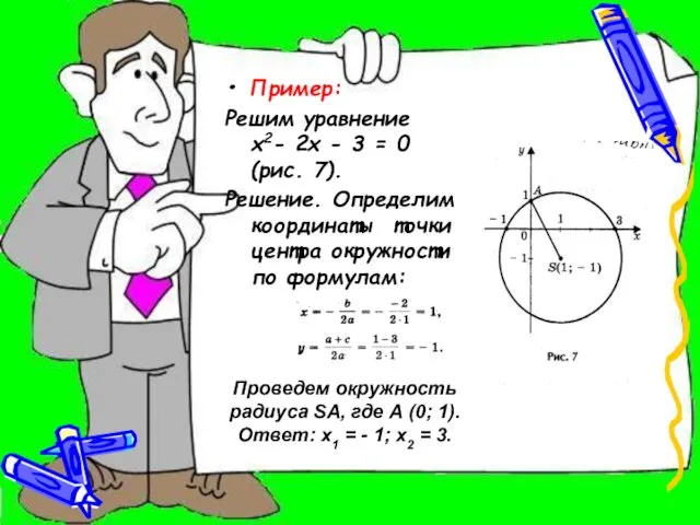 • Пример: Решим уравнение х2- 2х - 3 = 0 (рис.