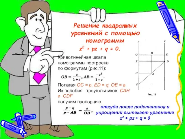 Решение квадратных уравнений с помощью номограммы z2 + pz + q