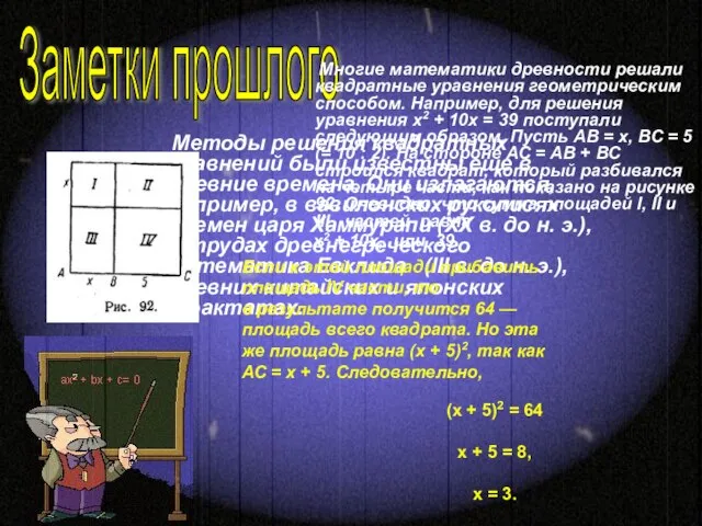 Методы решения квадратных уравнений были известны еще в древние времена. Они