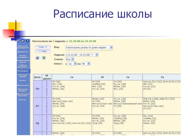 Расписание школы