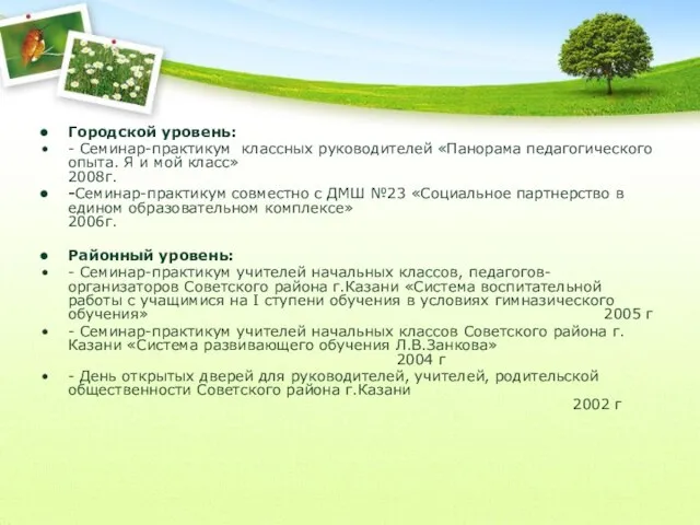 Городской уровень: - Семинар-практикум классных руководителей «Панорама педагогического опыта. Я и