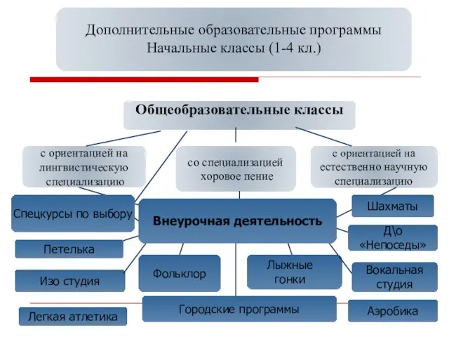 Дополнительные образовательные программы Начальные классы (1-4 кл.) Общеобразовательные классы с ориентацией