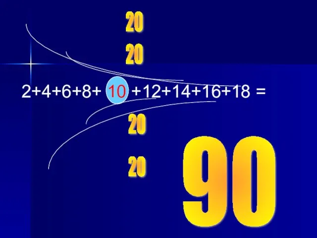 2+4+6+8+ 10 +12+14+16+18 = 20 20 20 20 90