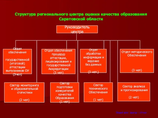 Структура регионального центра оценки качества образования Саратовской области Общий штат Центра