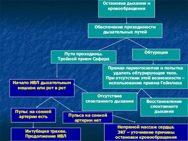 Начало ИВЛ дыхательным мешком или рот в рот Остановка дыхания и