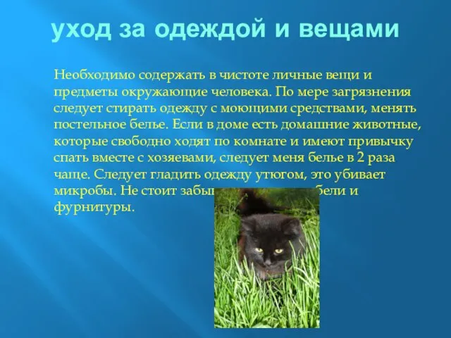 уход за одеждой и вещами Необходимо содержать в чистоте личные вещи