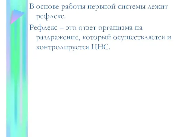 В основе работы нервной системы лежит рефлекс. Рефлекс – это ответ