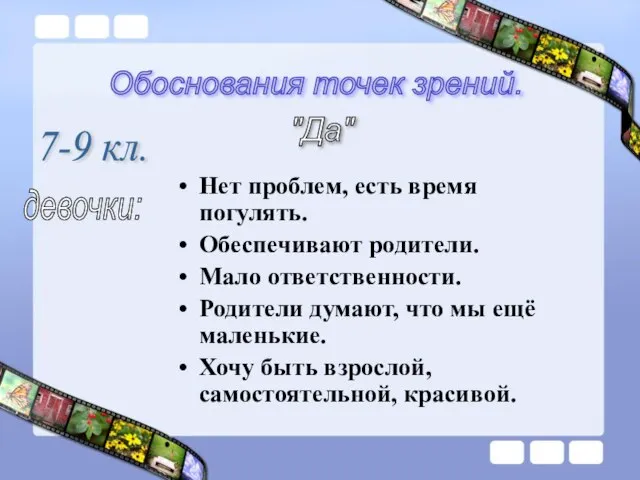 Нет проблем, есть время погулять. Обеспечивают родители. Мало ответственности. Родители думают,