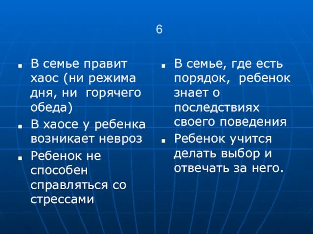 6 В семье правит хаос (ни режима дня, ни горячего обеда)