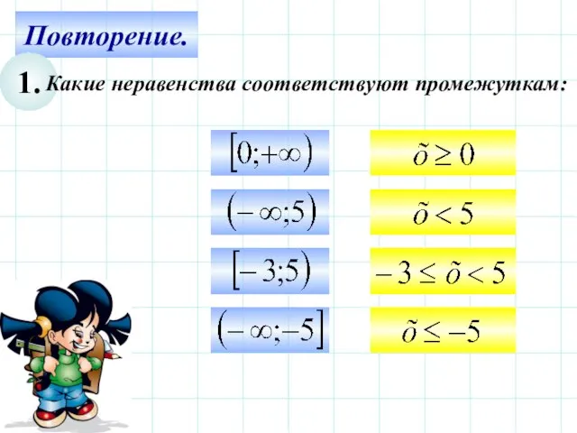 Повторение. 1. Какие неравенства соответствуют промежуткам: