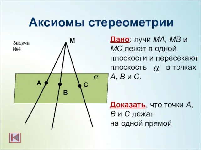 M C A B Дано: лучи MA, MB и MC лежат