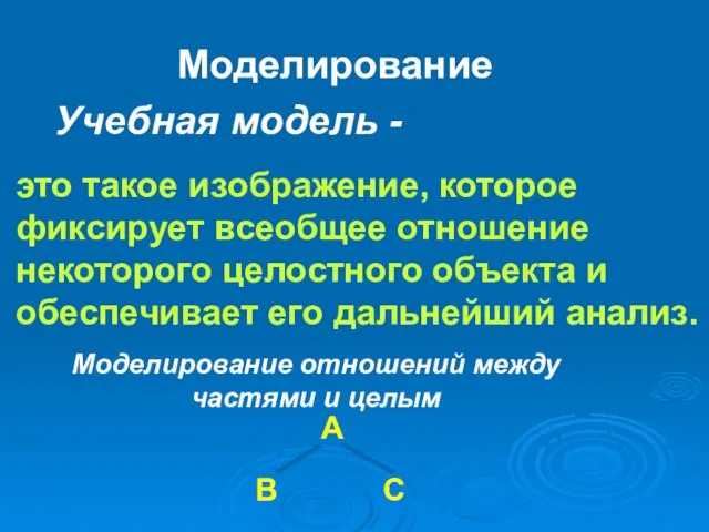 Моделирование это такое изображение, которое фиксирует всеобщее отношение некоторого целостного объекта