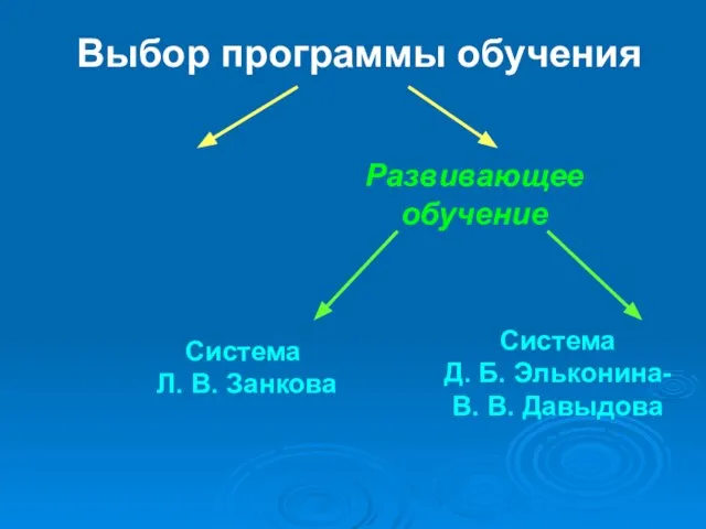 Выбор программы обучения Традиционное обучение Развивающее обучение Система Л. В. Занкова