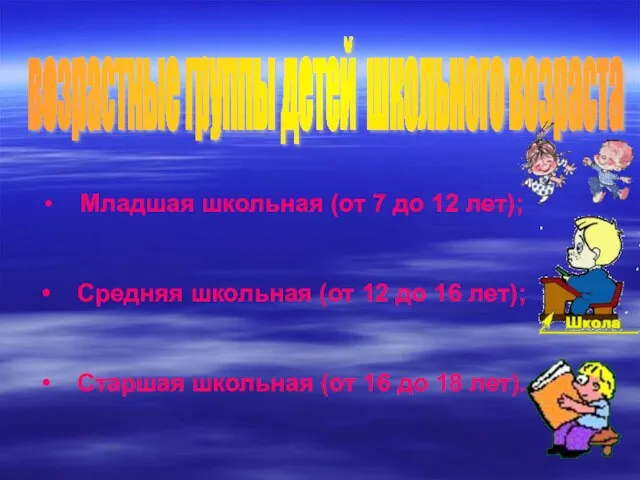 возрастные группы детей школьного возраста Младшая школьная (от 7 до 12