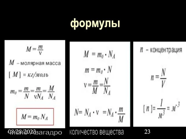 08/28/2023 формулы число Авагадро количество вещества