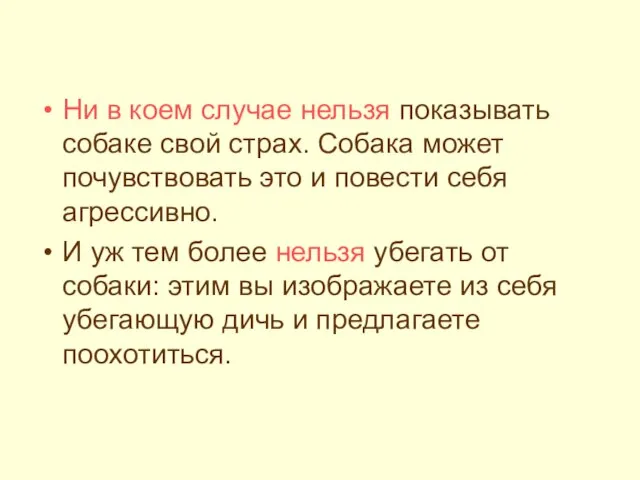 Ни в коем случае нельзя показывать собаке свой страх. Собака может