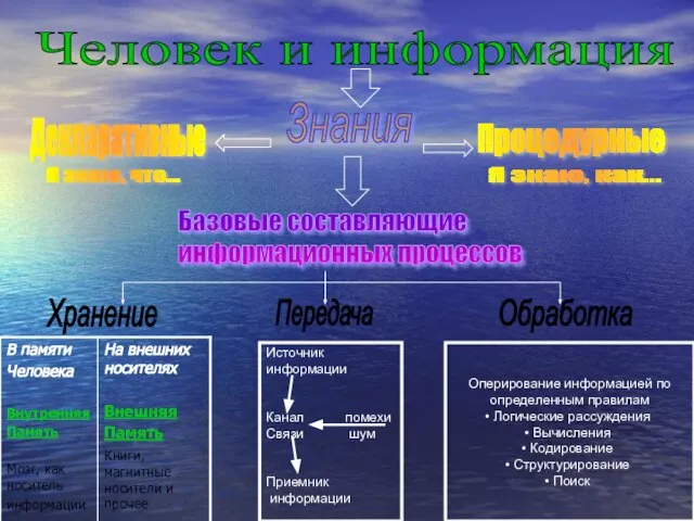 Человек и информация Декларативные Я знаю, что... Процедурные Я знаю, как...