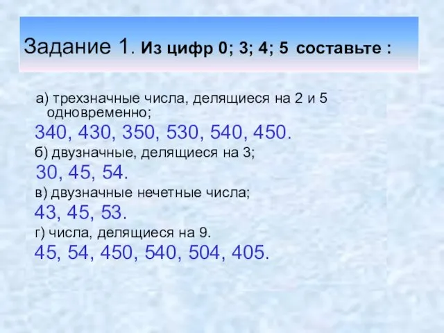 Задание 1. Из цифр 0; 3; 4; 5 составьте : а)