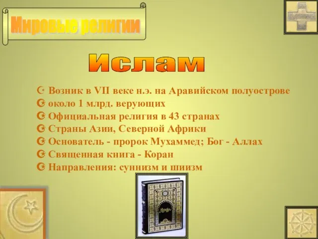 Мировые религии Ислам Возник в VII веке н.э. на Аравийском полуострове