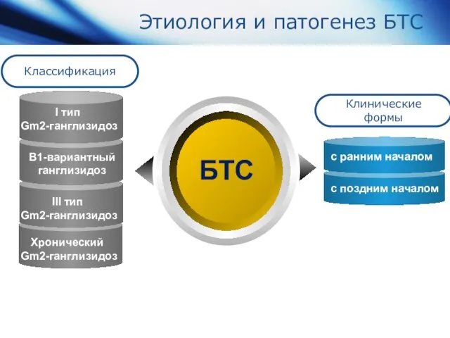 Этиология и патогенез БТС Хронический Gm2-ганглизидоз Классификация