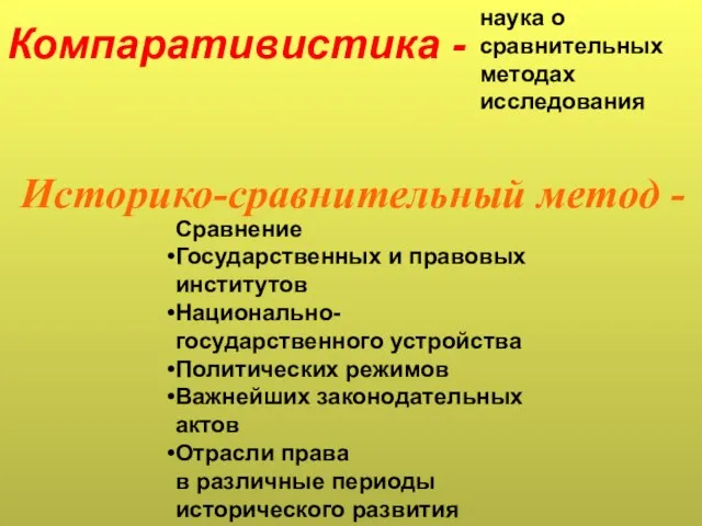 Компаративистика - наука о сравнительных методах исследования Историко-сравнительный метод - Сравнение