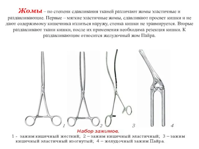 Жомы – по степени сдавливания тканей различают жомы эластичные и раздавливающие.