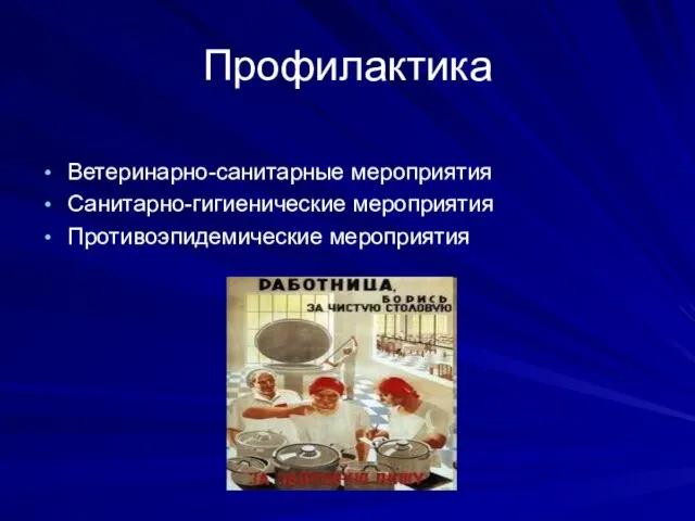 Профилактика Ветеринарно-санитарные мероприятия Санитарно-гигиенические мероприятия Противоэпидемические мероприятия