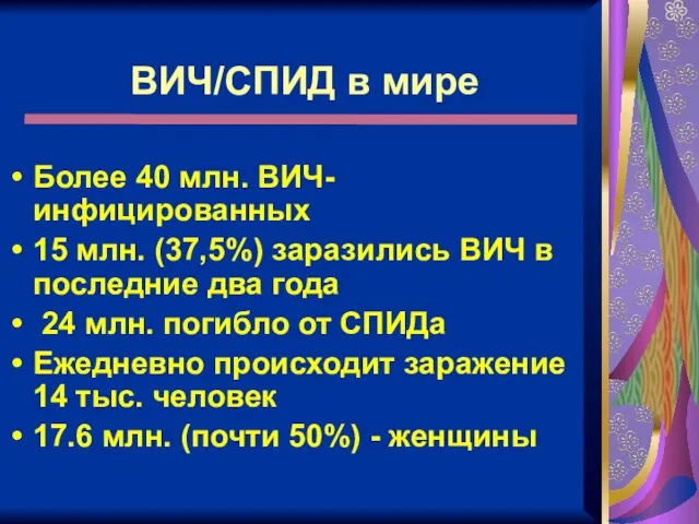 Более 40 млн. ВИЧ-инфицированных 15 млн. (37,5%) заразились ВИЧ в последние