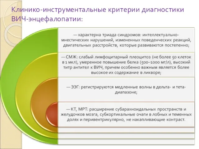 Клинико-инструментальные критерии диагностики ВИЧ-энцефалопатии: