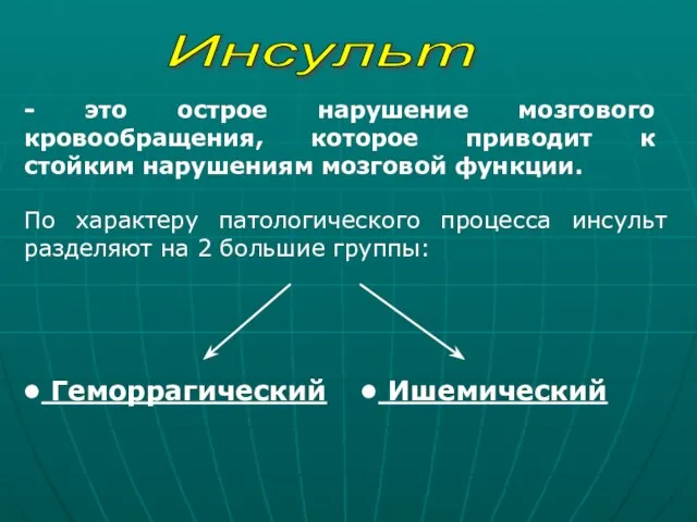 Инсульт - это острое нарушение мозгового кровообращения, которое приводит к стойким