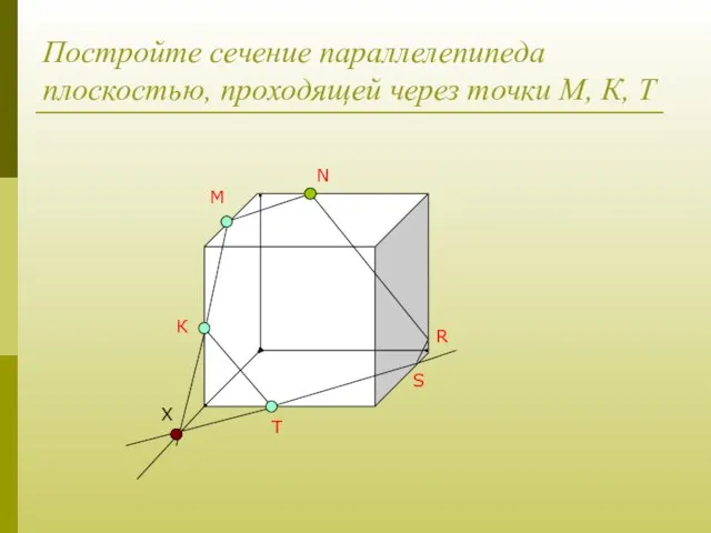 Постройте сечение параллелепипеда плоскостью, проходящей через точки М, К, Т М