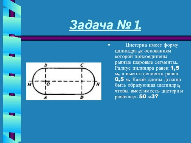 Задача № 1. Цистерна имеет форму цилиндра ,к основаниям которой присоединены