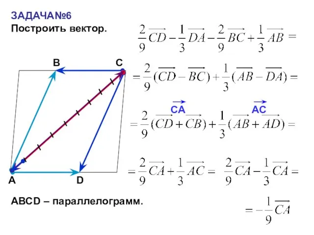 ЗАДАЧА№6 Построить вектор. С А В = АВСD – параллелограмм. D