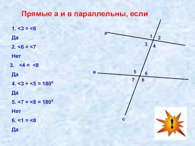 в Прямые а и в параллельны, если 1. Да 2. Нет