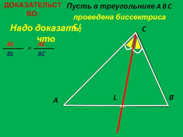 ДОКАЗАТЕЛЬСТВО: Пусть в треугольнике A B C Надо доказать, что A