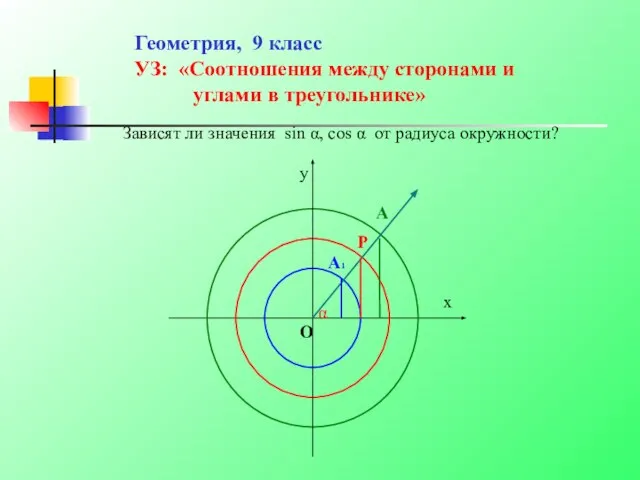 Геометрия, 9 класс УЗ: «Соотношения между сторонами и углами в треугольнике»