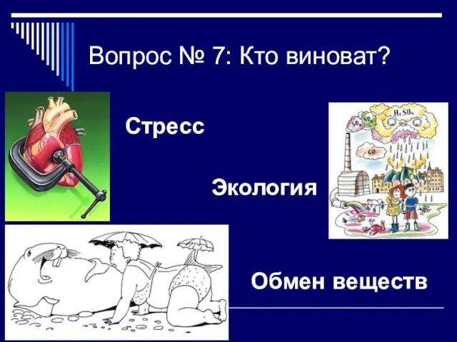 Вопрос № 7: Кто виноват? Стресс Экология Обмен веществ