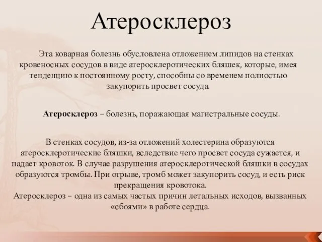 Эта коварная болезнь обусловлена отложением липидов на стенках кровеносных сосудов в