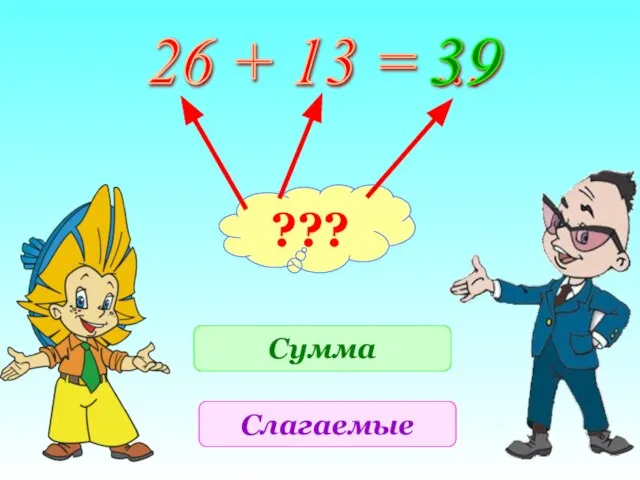 26 + 13 = ... 39 ??? Сумма Слагаемые