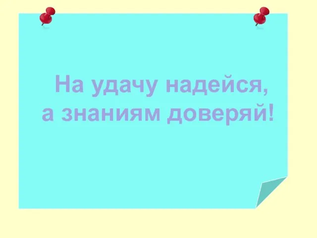 На удачу надейся, а знаниям доверяй!