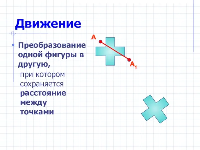 Движение Преобразование одной фигуры в другую, при котором сохраняется расстояние между точками