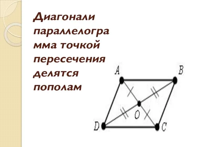 Диагонали параллелограмма точкой пересечения делятся пополам