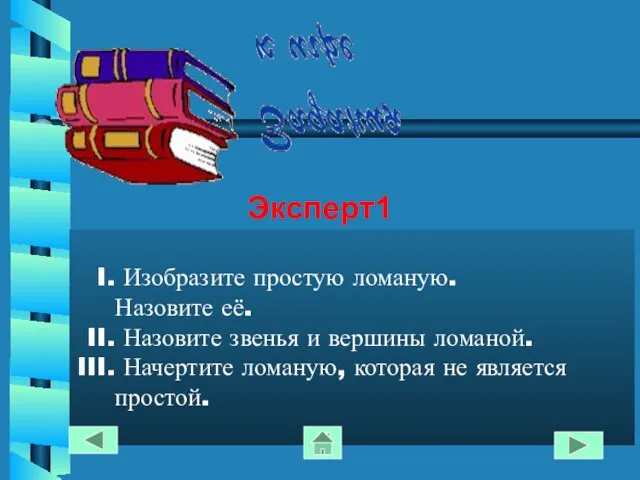 Эксперт1 Изобразите простую ломаную. Назовите её. Назовите звенья и вершины ломаной.