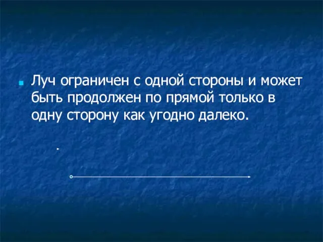 Луч ограничен с одной стороны и может быть продолжен по прямой